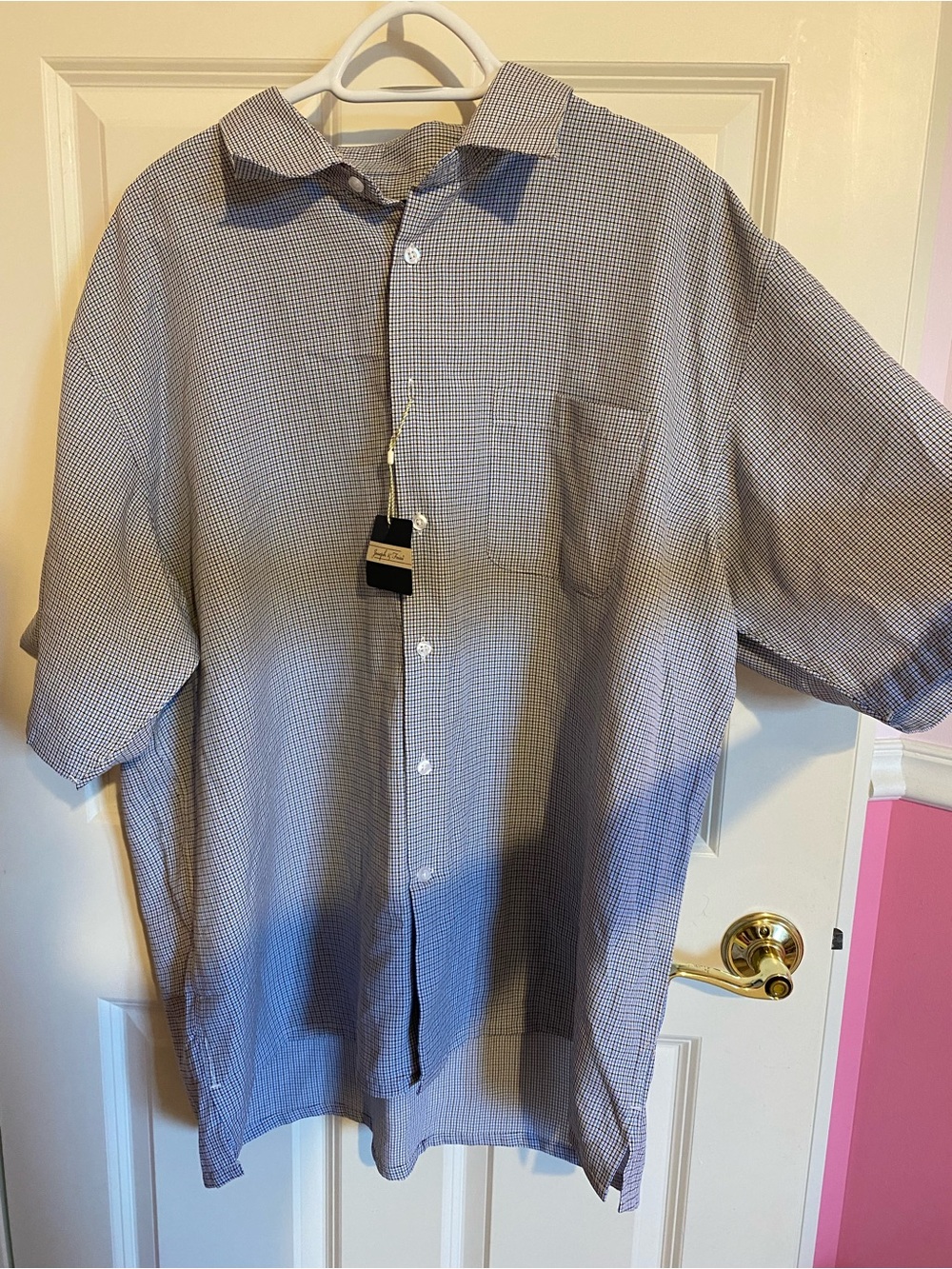 Joseph & Feiss classic fit blue check modal blend dress shirt, mens size XXL